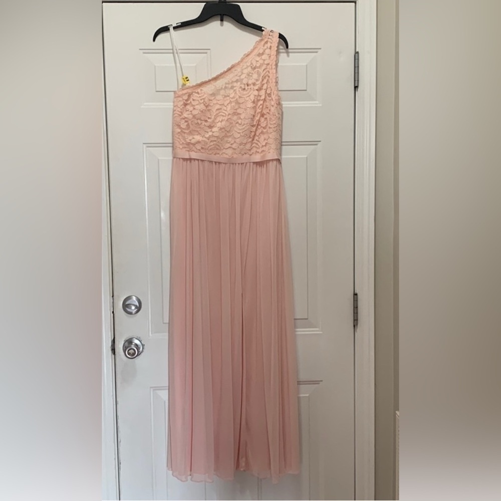 Long One Shoulder Lace Bridesmaid Dress - Petal Pink - David's Bridal-Sz “10”